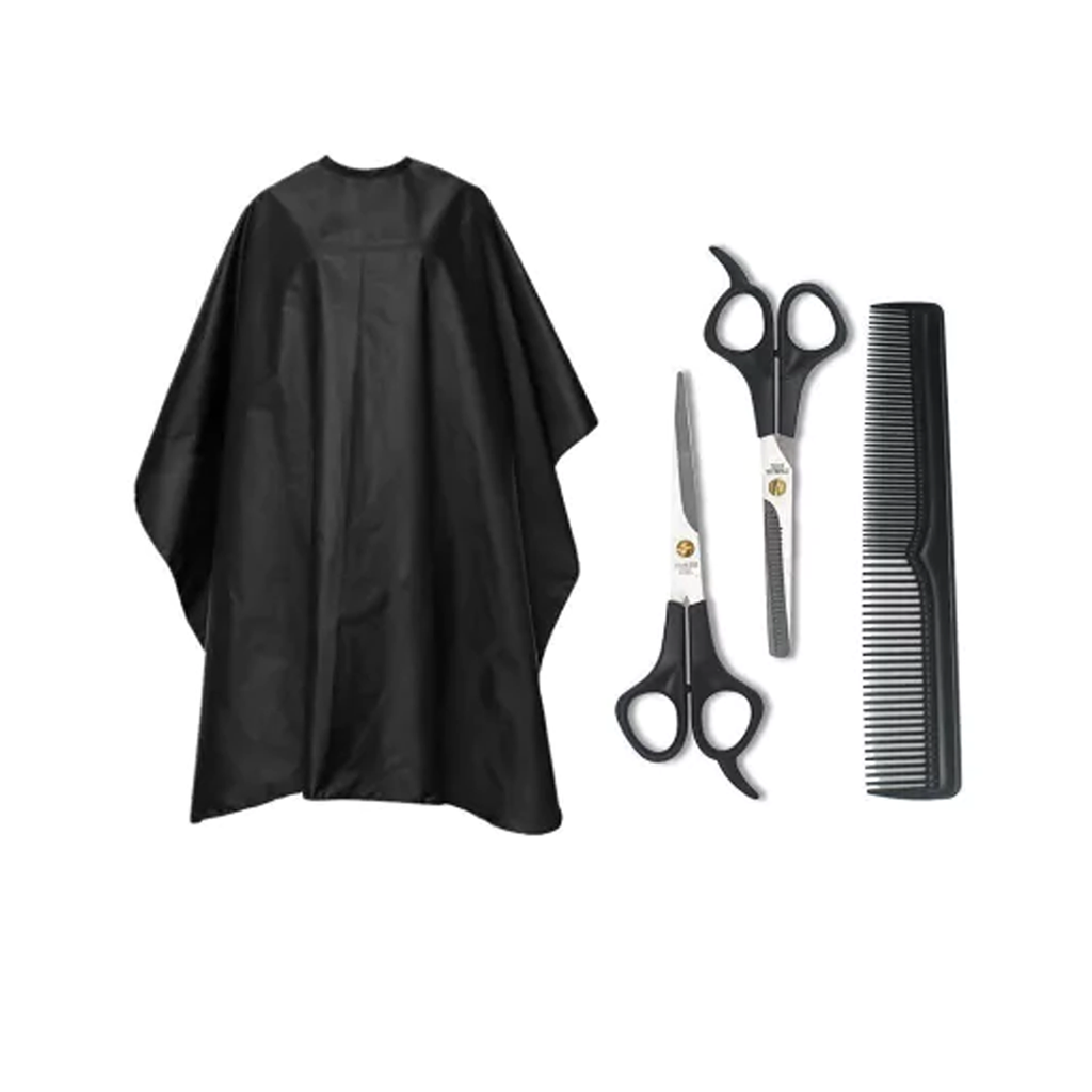 Kit de peluquería para el hogar (tijera + tijera desmechado + peine + capa de barbería) BA3809