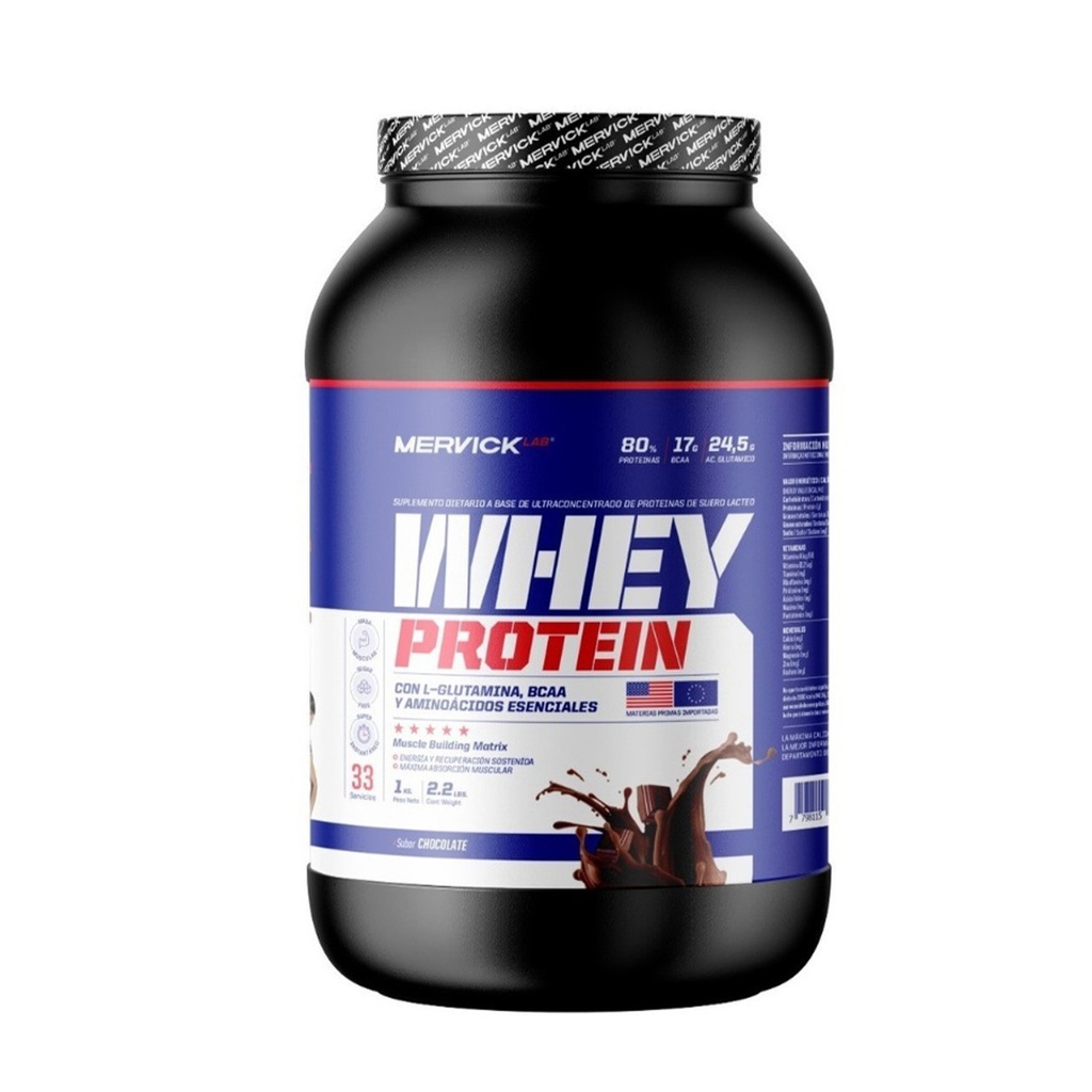 WHEY PROTEIN CHOCOLATE MILK 80% PROTEINA + BCAA + GLUTAMINA (30 DOSIS) 1 kg MER120